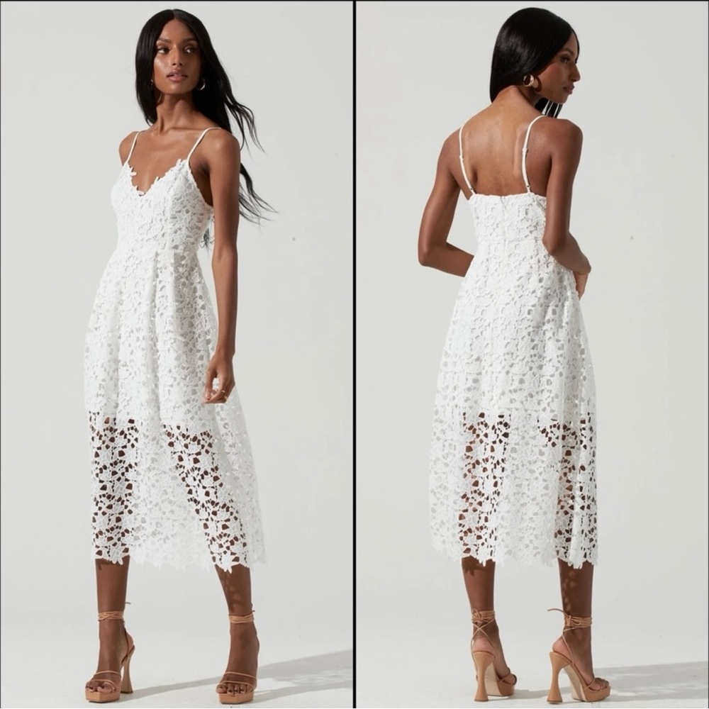 ASTR THE LABEL Lace A Line Midi White Strappy Dress size S